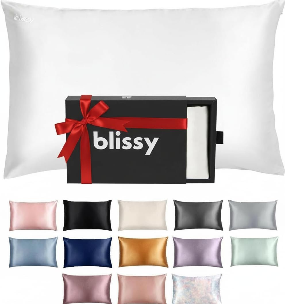 Blissy Silk Pillowcase – 100% Pure Mulberry Silk – 22 Momme 6A High-Grade Fibers – Silk Pillow Cover for Hair & Skin – Regular, Queen & King (Blissy White, Standard)