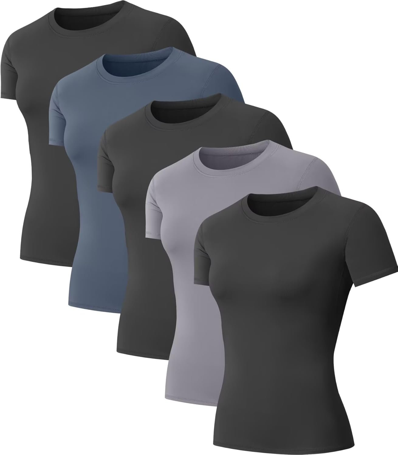 5-Pack Women’s Compression Shirts Short Sleeve Workout Tops Athletic Baselayer Quick Dry Gym Yoga Running T-Shirt
