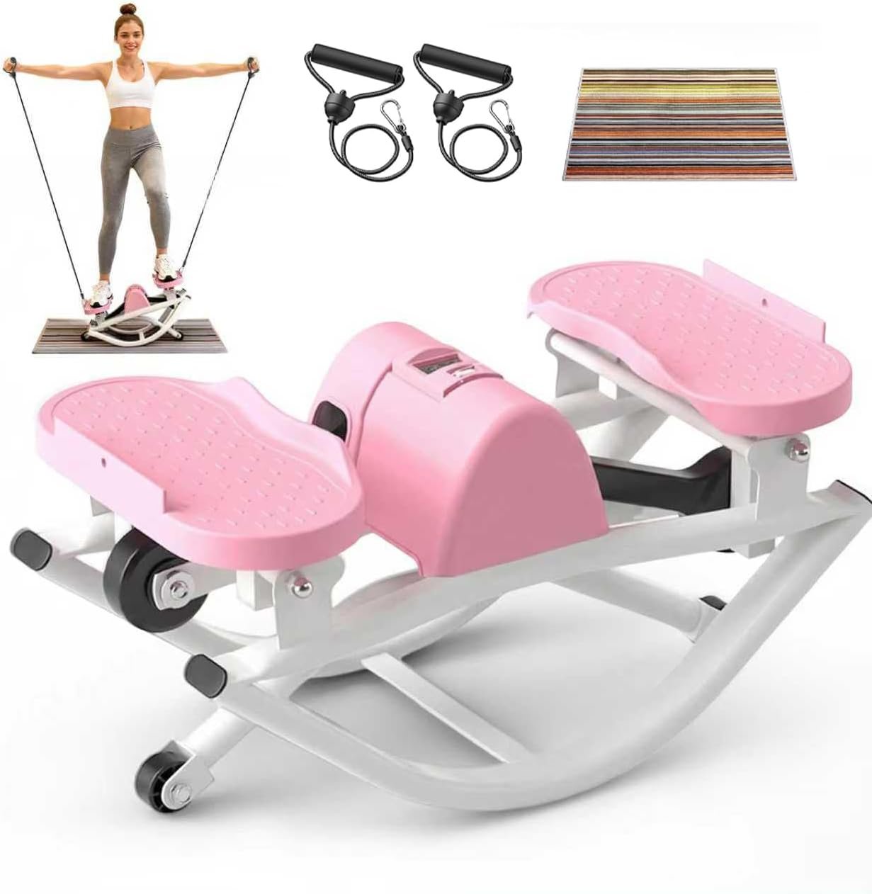 Rock Stepper, Side to Side Rocking Stepper Exercise Machine for Balance at Home, Low-Impact Lateral Stair Stepper with Resistance Bands & Digital Counter, 250 LBS Weight Capacity