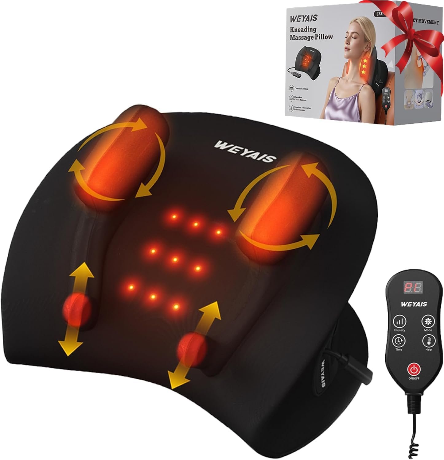 Neck Massager Pillow, Neck and Shoulder Relaxer with Heat, 3 Modes and Strengths, Neck Massager for Pain Relief Deep Tissue, Remote Control, Gifts for Mom Dad Friends, Black01