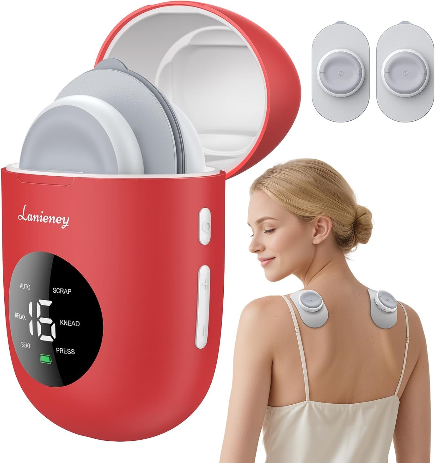 Wireless TENS Unit, Muscle Stimulator for Pain Relief, Portable TENS Machine, Dual Channel Pocket-Size EMS Massage Device with Charging Case, LED Screen for Back, Shoulder, Waist, Red