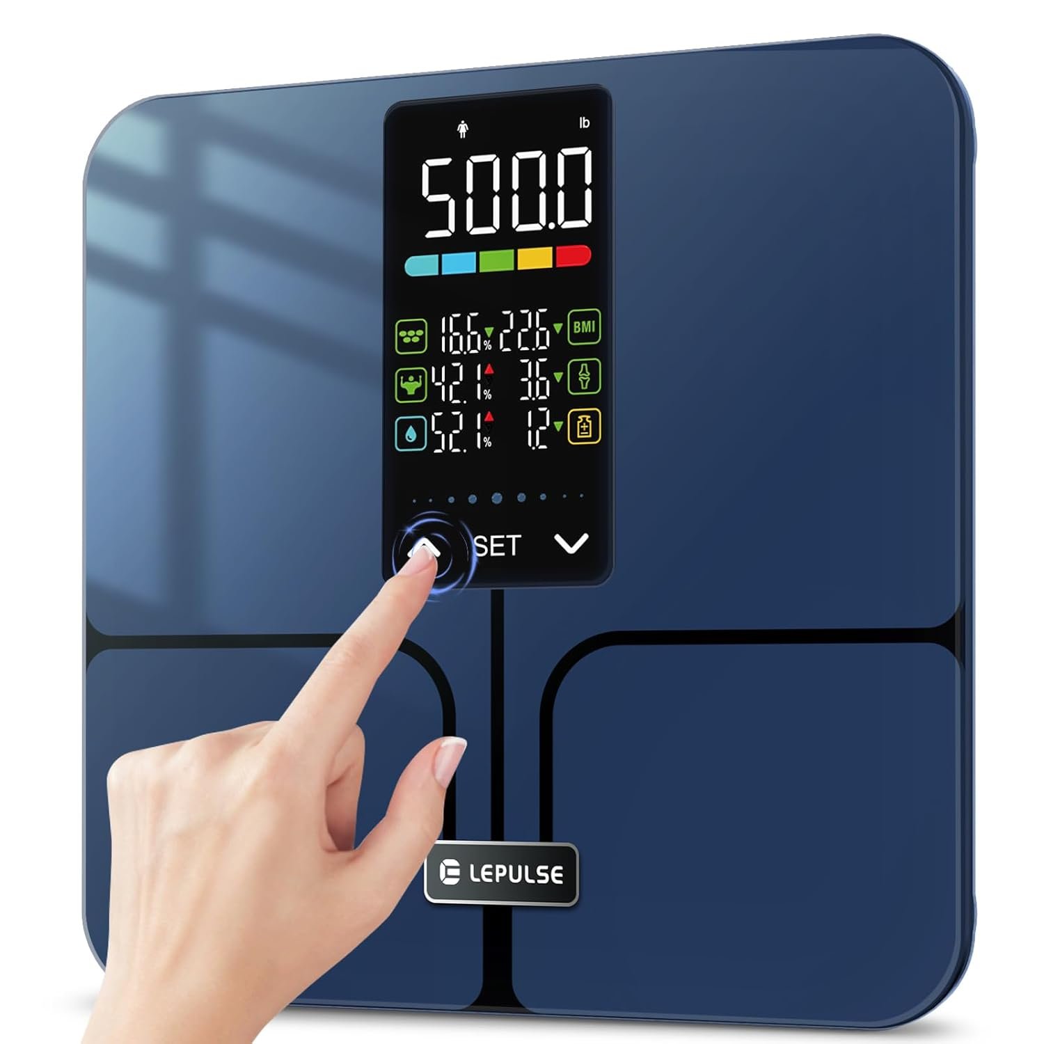 Lepulse No APP Body Fat Scale 500lb Smart Bathroom Scale with 5.44” Large Backlit Display 8 Body Composition Analyzer, Most Accurate Digital Weight Scale for BMI Body Fat Muscle Mass