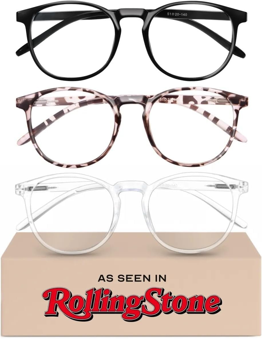 IBOANN Chic & Comfy Blue Light Glasses for Women – 3-Pack Round Frames, Screen-Ready Style with UV Protection Coating