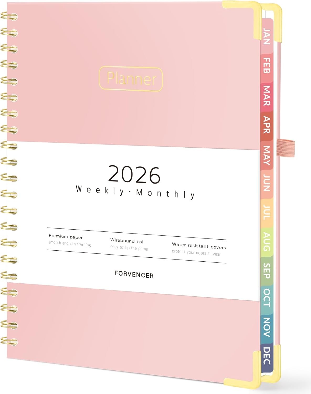 Forvencer 2026 Planner, Hardcover Calendar Planner Weekly and Monthly, Jan 2026 – Dec 2026, 8.5″ x 11″, Spiral Daily Organizer for Home School, Pink