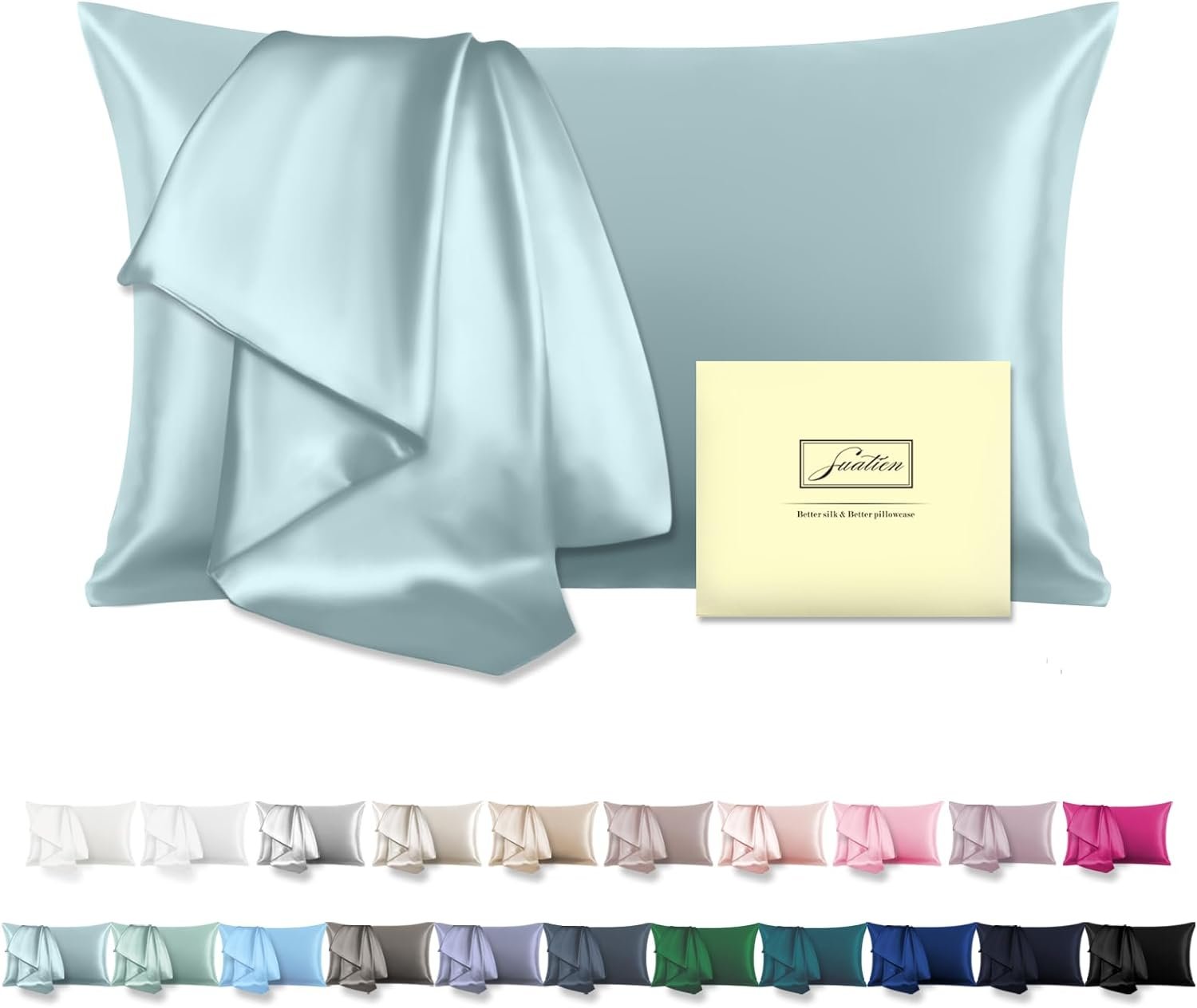 Mulberry Silk Pillowcase for Hair and Skin Standard Size 20″X 26″ Pillow Case with Hidden Zipper Soft Breathable Smooth Cooling Silk Pillow Covers for Sleeping (Haze Blue,Standard,1Pcs)