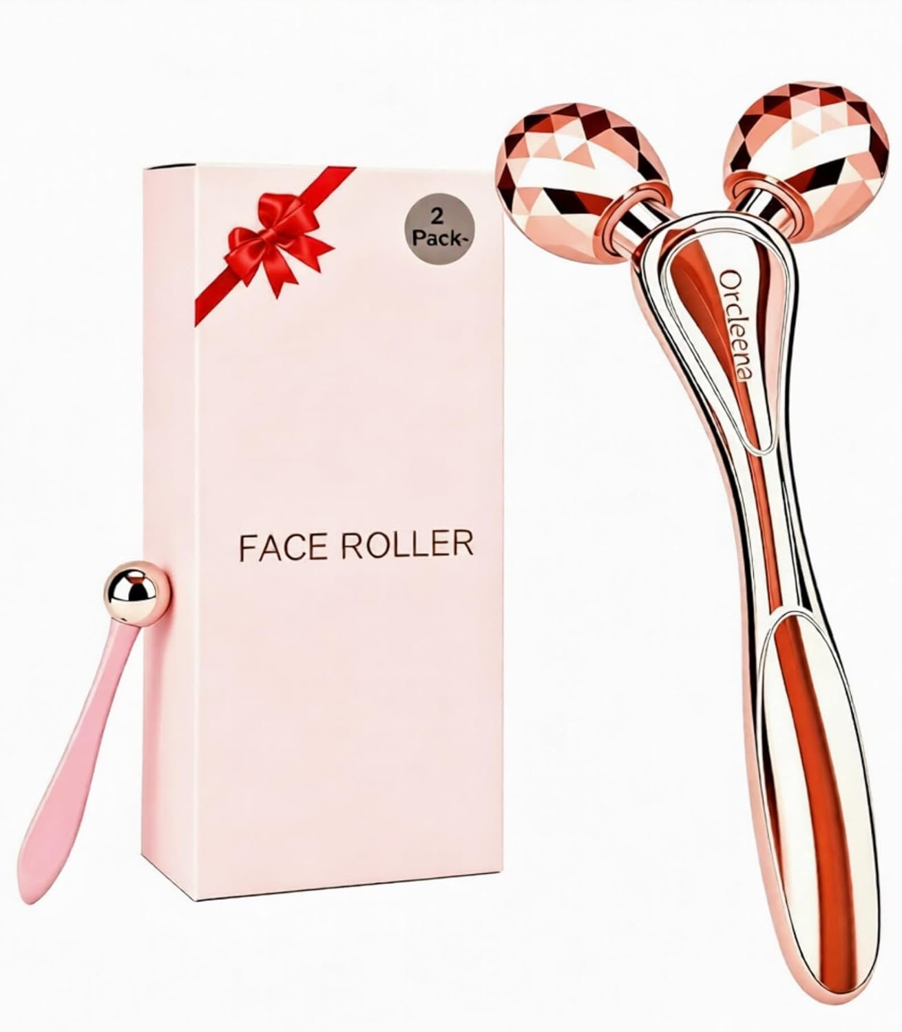 3D Face Roller Metal Facial Massager Face Sculpting Gua Sha Massage Tool for Eye Skin Care Reducing Puffiness Anti-Wrinkle for Women Girl Gift Set(Rose Gold)