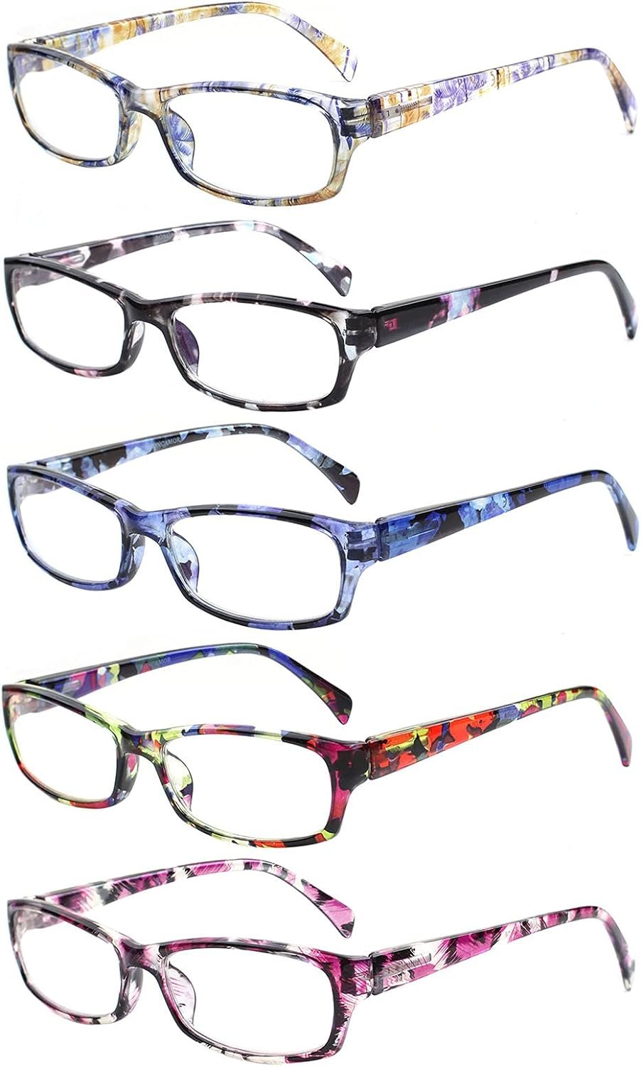 5 Pack Computer Reading Glasses Men and Women Anti Eyestrain Blue Light Blocking Glasses for Reading (5 Mix-2, 2.00)