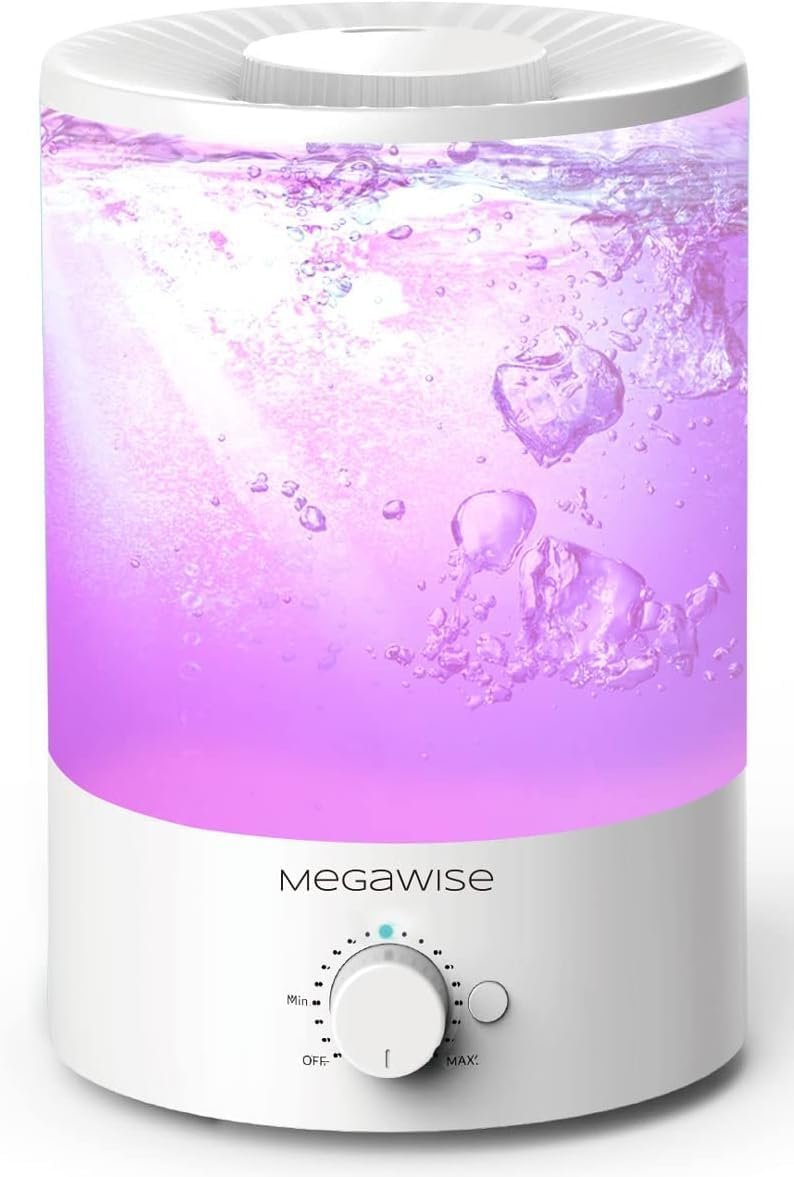 MEGAWISE 3.5L Cool Mist Humidifier with Top Refill, Large Capacity of 3.5L, Easy Safe and Convenient for Home + 7 Night light Colors