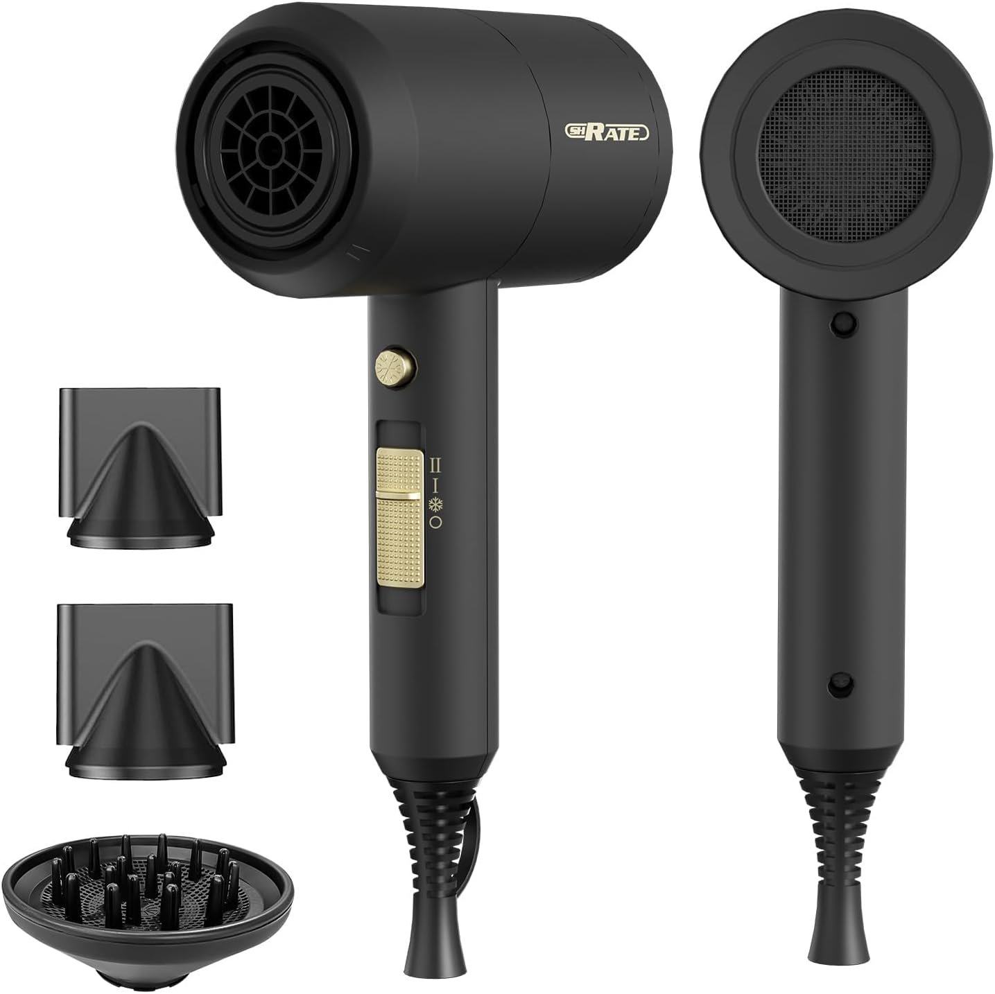 SHRATE Ionic Hair Dryer with Diffuser | Professional Blow Dryer for Curly, Frizzy & All Hair Types | Low Noise & Gentle for Sensitive Hair | Compact & Portable Design for Home, Travel, Women & Men
