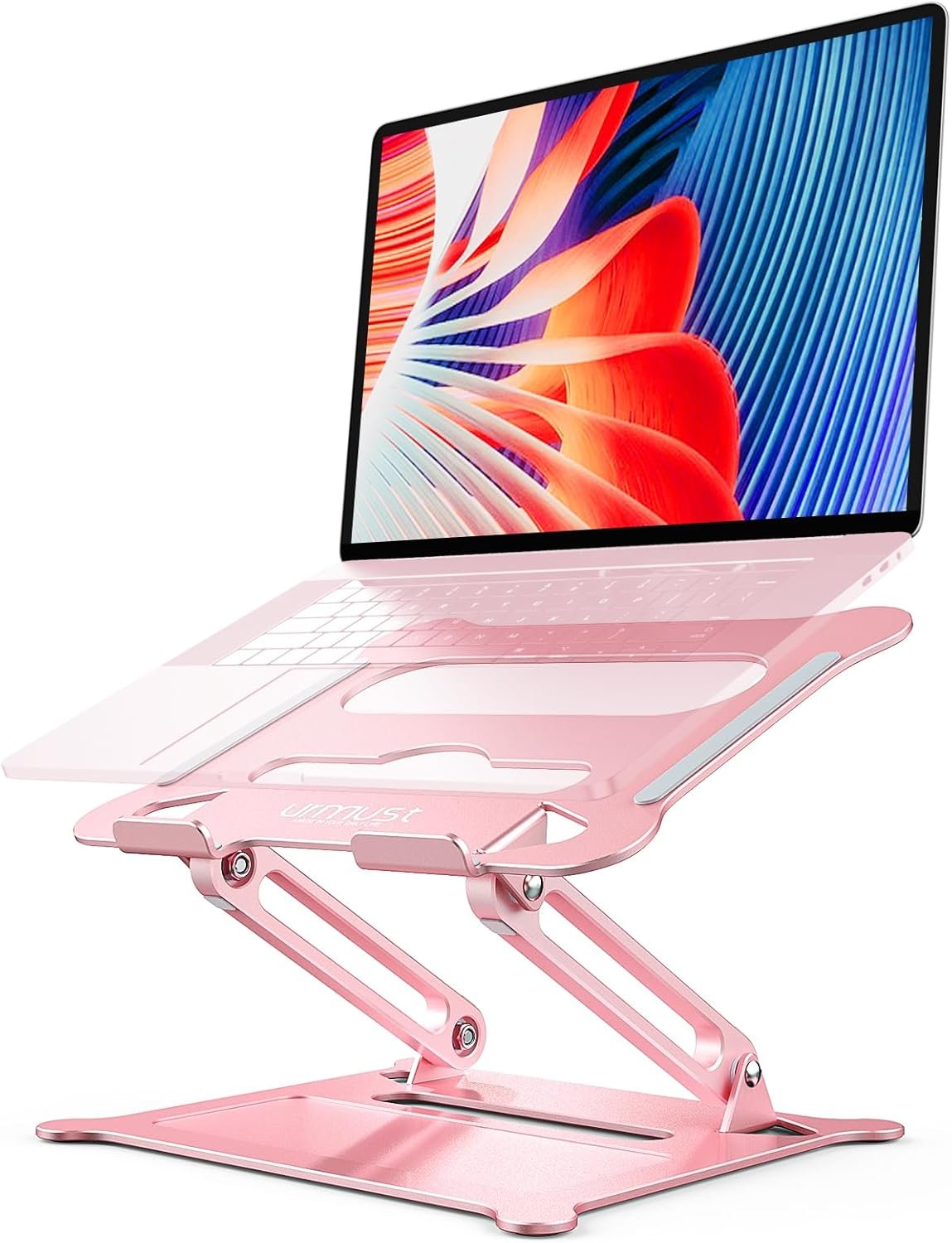 Urmust Laptop Notebook Stand Holder Adjustable Laptop Stand Portable Computer Riser Compatible with MacBook Air Pro HP Dell XPS Lenovo All Laptops 10-15.6″(Rose Gold)