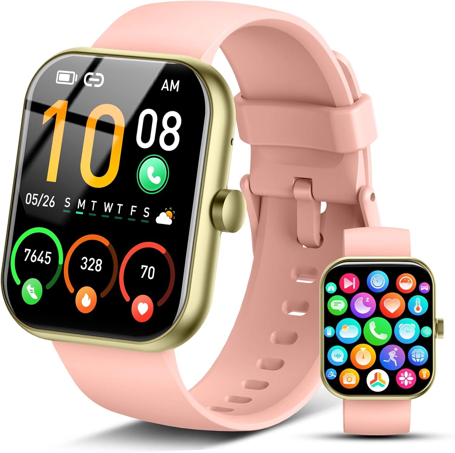 Smart Watch for Men Women, 2026 Release (Answer/Make Call) 1.96″ HD Fitness Tracker Running Watch,IP68 Waterproof, Pedometer,Step/Sleep/Heart Rate Monitor,110+ Sport Mode Smartwatch for Android,Pink