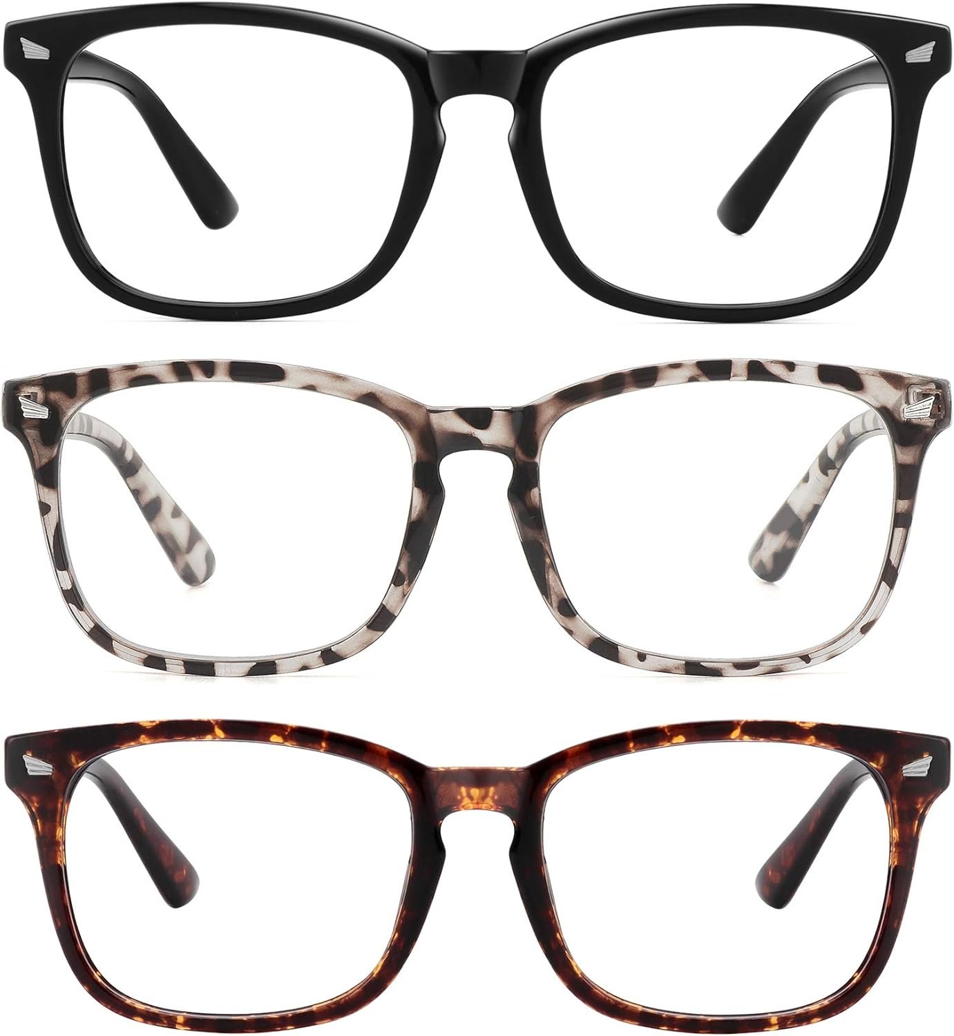 MEETSUN Blue Light Blocking Glasses, Anti Eye Strain Headache (Sleep Better),Computer Reading Glasses UV400 Transparent Lens (Black+Leopard+Tortoise, 53)