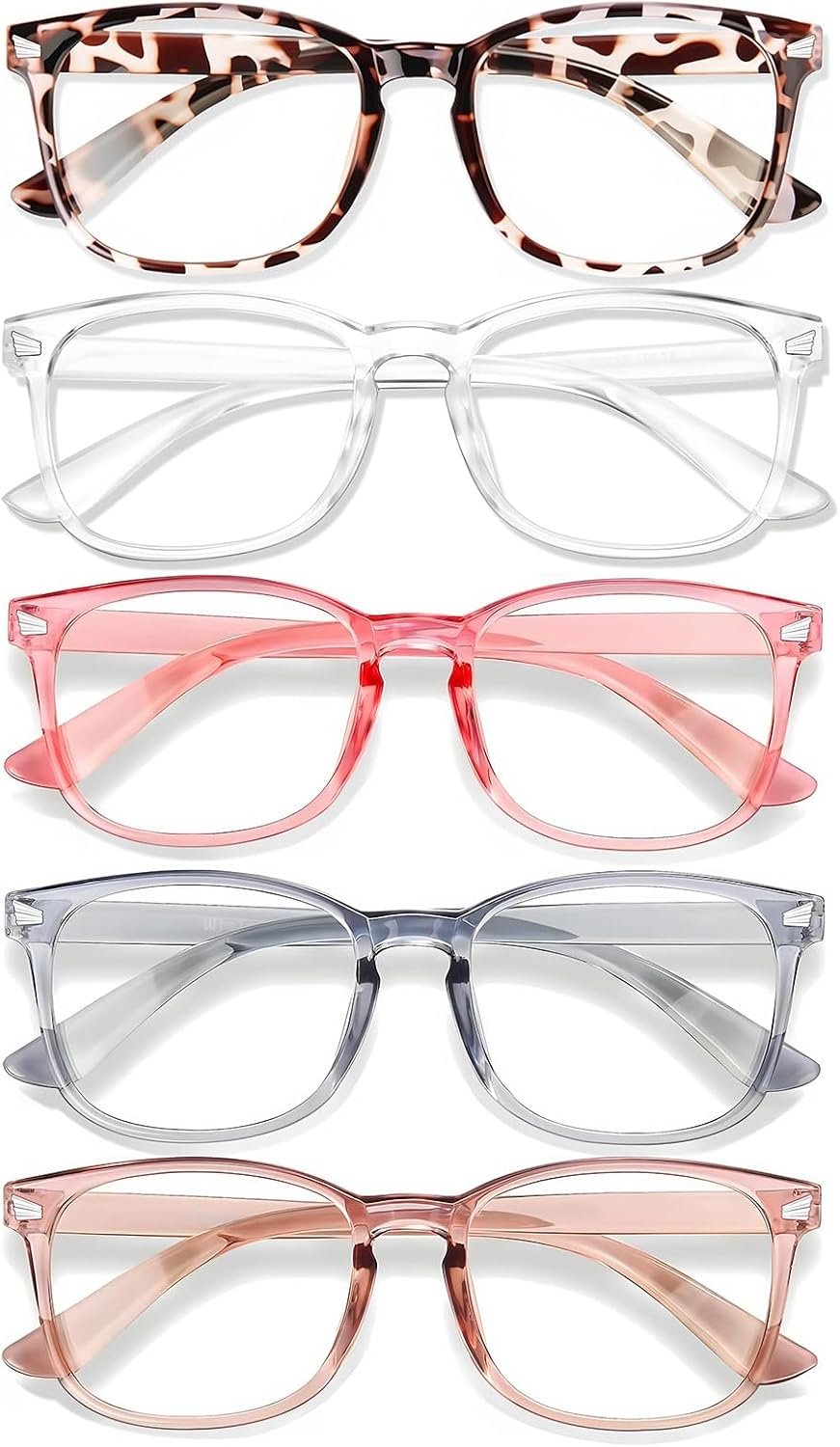 Blue Light Glasses for Woman Men | 99% Blue Light Blocking Glasses for Computer Gaming TV Phone Screen Square Frame | Anti Eyestrain & UV Glare Protection – 5 Pair