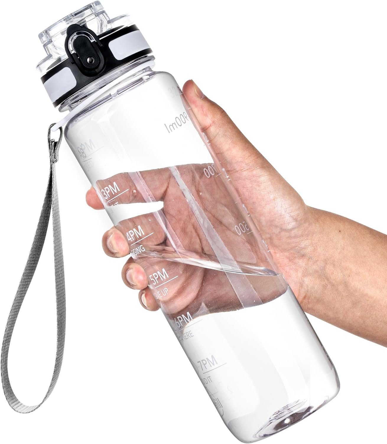 OLDLEY Water Bottle, 32oz Motivational Sports Water Bottle with Time Marker – Times to Drink – Tritan, BPA Free, Wide Mouth Leakproof, Clear (1 Bottle)