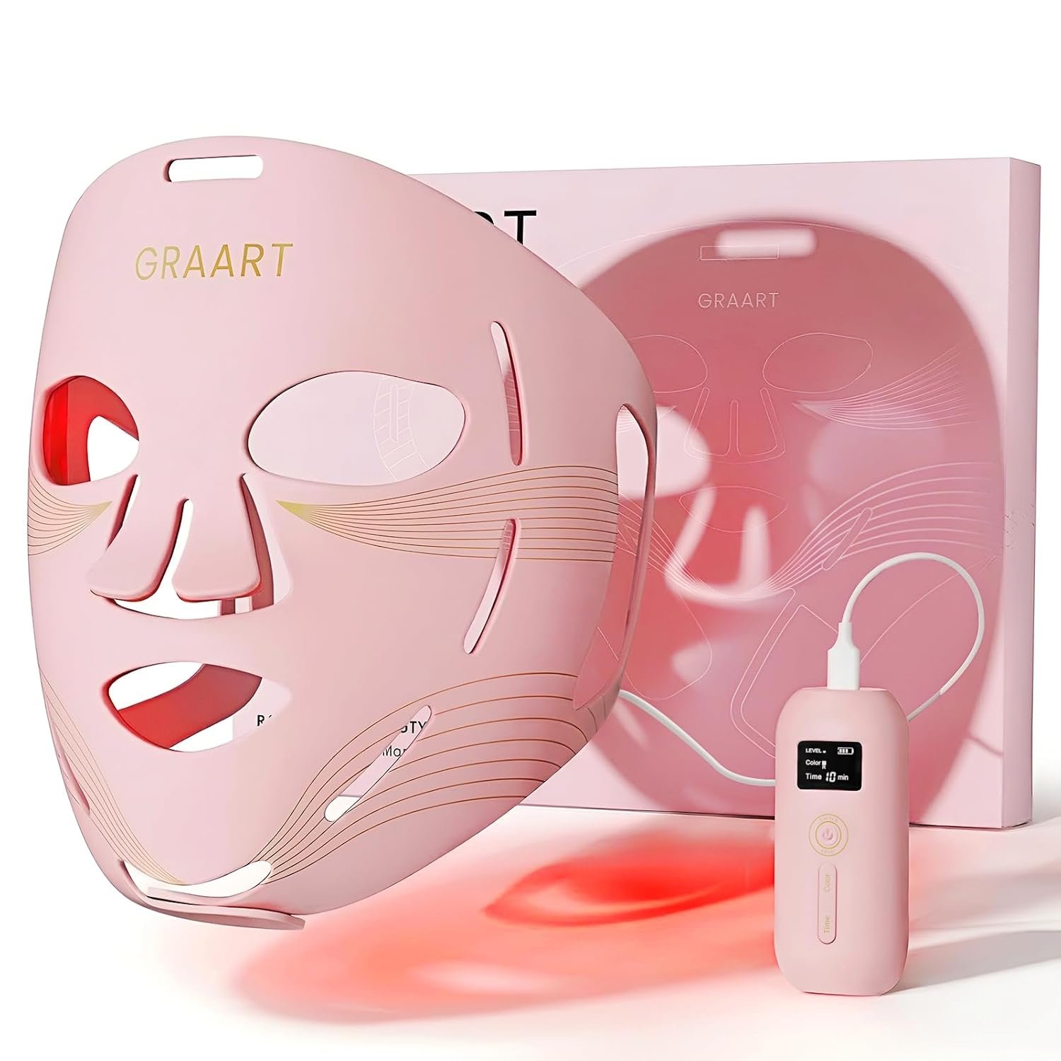 Red Light Therapy for Face & Jawline – FDA Cleared 4D Face Mask with 324 LEDs, 6 Modes (Red/Blue/Infrared) | Cordless for Home & Travel |Luxury Skincare Gifts for Women, Mom, Wife | Pink