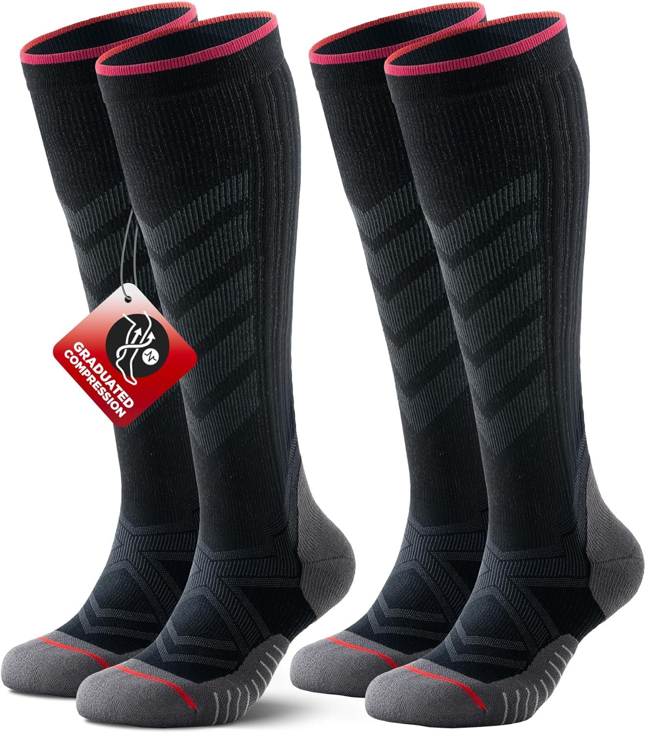 RUIXUE Compression Socks for Women Men 2 Pairs, 15-20mmHg Graduated Circulation Support for Flying, Nurses, Athletic, Travel
