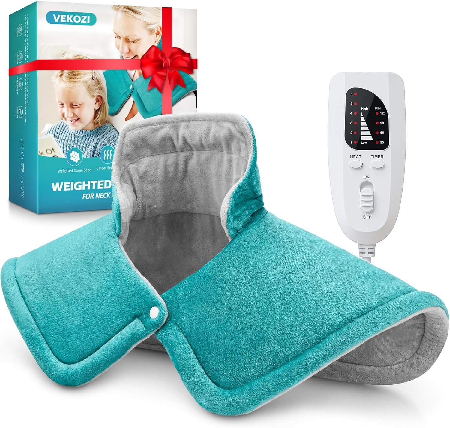 Heating Pad for Neck and Shoulders and Back, Mothers Day Gifts for Mom Wife Grandma, Birthday Gifts for Women, Weighted Neck Heating Pads, Large Heat Pad, 6 Heat Settings 4 Auto-Off, 17″x23″ Blue