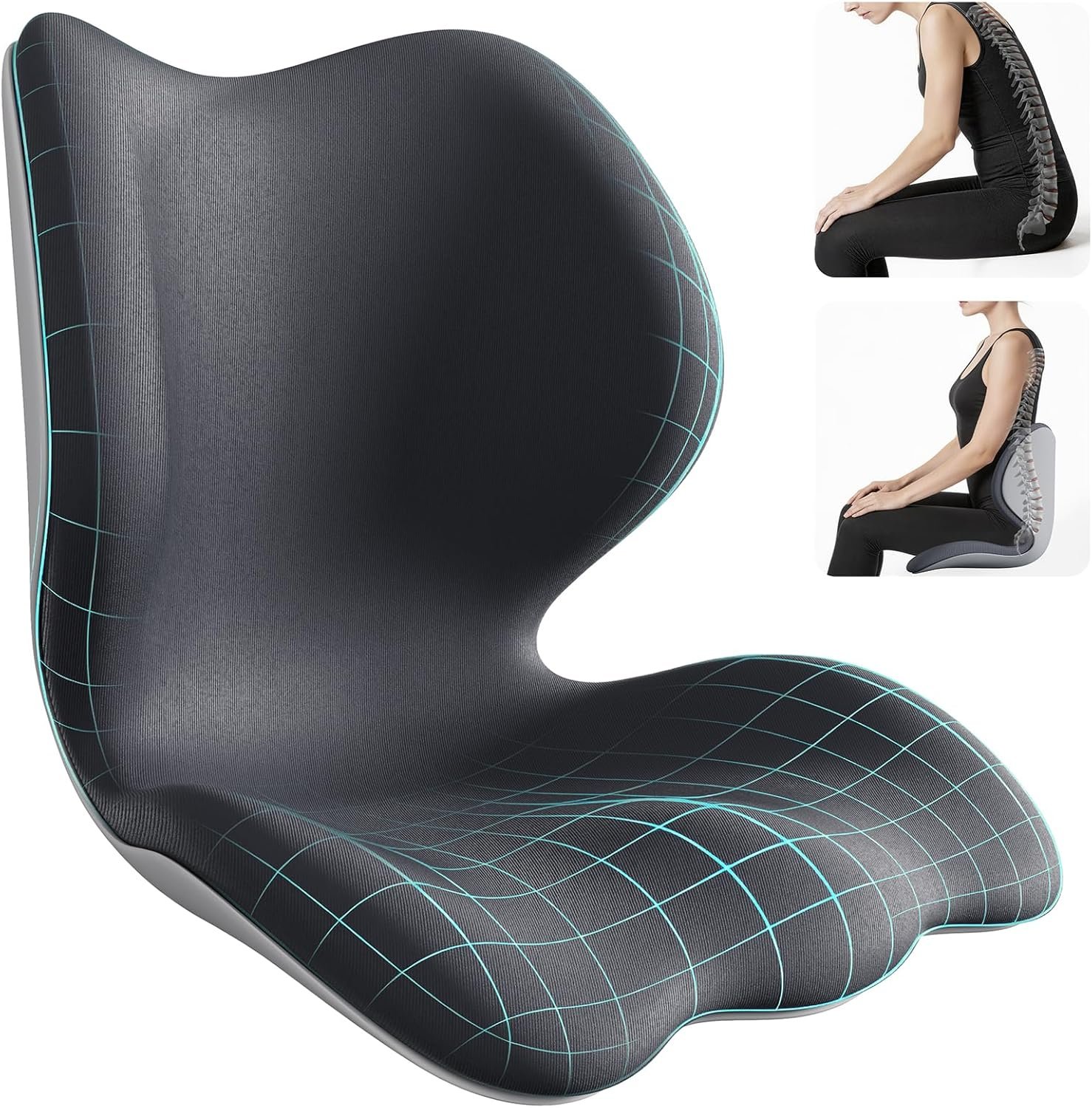 Civa Ergonomic Back Support Cushion for Office & Desk Chair, Seat Posture Corrector for Long Sitting, Lumbar System & Memory Foam for Tailbone & Sciatica Pain Relief (Max Hips 40″, Waist 38″)