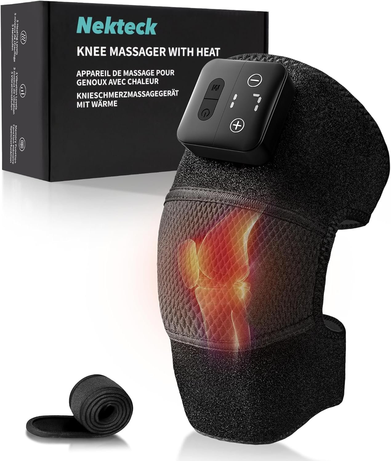 Nekteck Knee Massager with Heat – Cordless Heated Knee Brace with Vibration for Pain Relief, Rechargeable Knee Heating Pad with 5 Heat Levels and 3 Massage Mode, Ideal Gift for Mom Dad