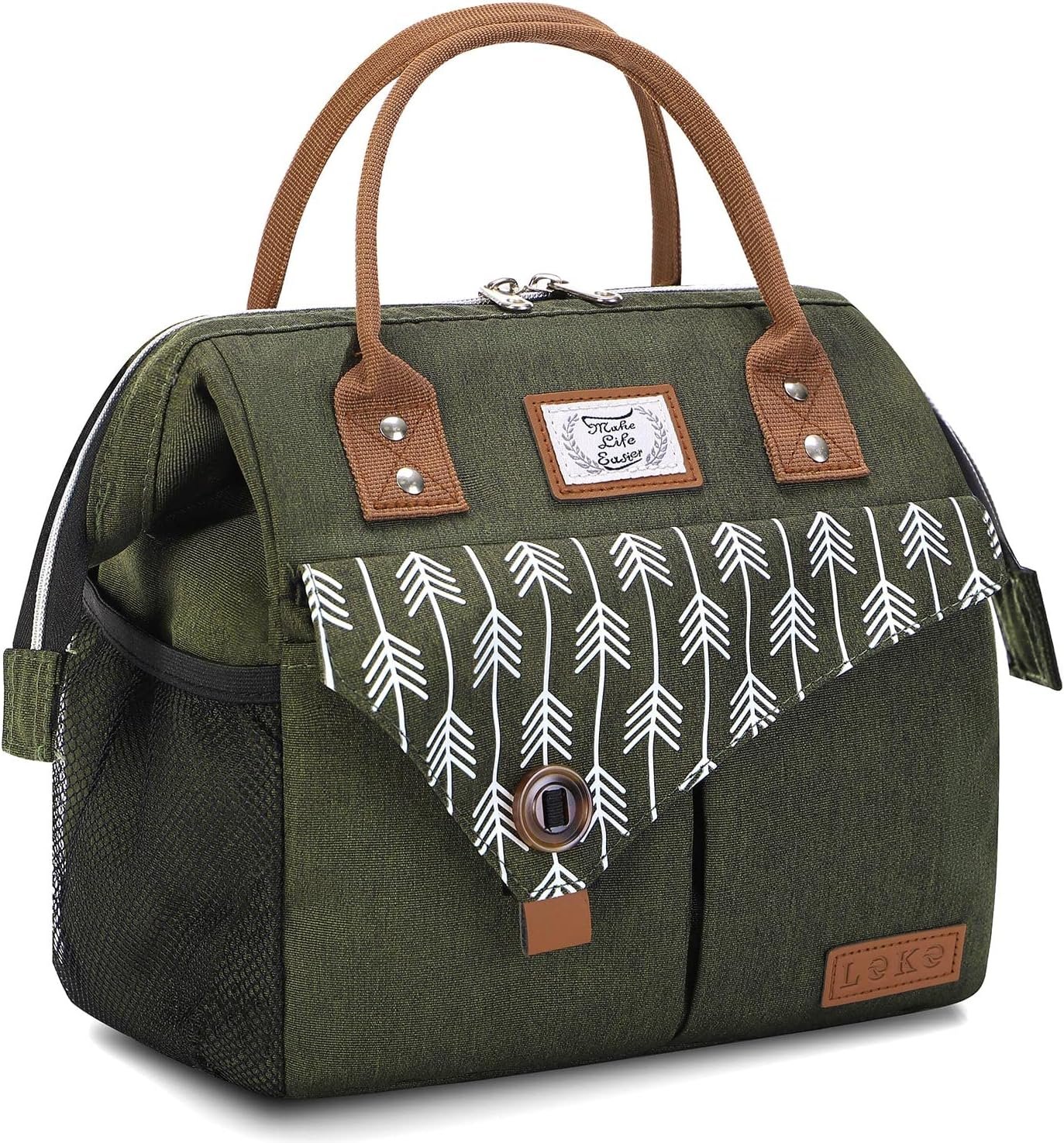 Lekesky Insulated Lunch Bag Portable Lunch Box for Office Work Picnic Beach Workout Reusable Tote Lunch Bag Organizer for Women Adult, Green