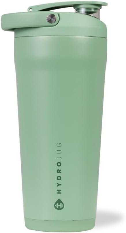 HydroJug 24 oz New Stainless Steel Shaker – Insulated, Leakproof, BPA-Free with Silent Mixing Grate – No Clumps, No Noise – Premium Shaker for Fitness, Sports & Everyday Use, Sage