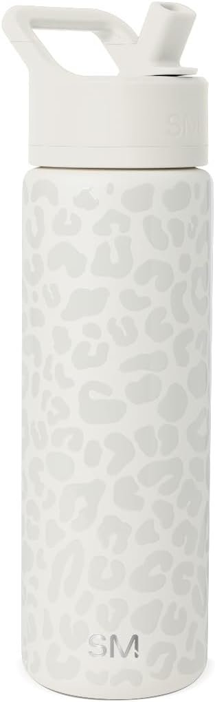 Simple Modern Leopard Water Bottle with Straw Lid Vacuum Insulated Stainless Steel Metal Cup Bottles | Reusable Leak Proof BPA-Free Flask for Sports | Summit Collection | 22oz, Cream Leopard