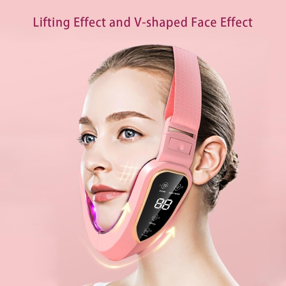 Double Chin and V Shaped Face Device with 5 Modes and 12 Adjustable Intensities – Intelligent Electric V-Line Lifting Machine for Women(Pink)
