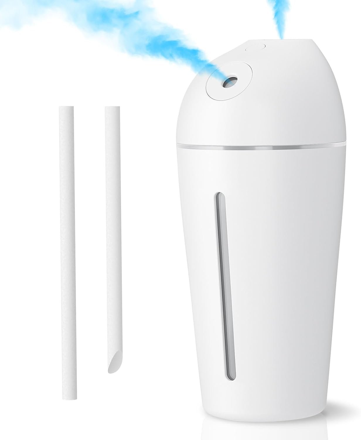 Battery Operated Portable Humidifier (Dual Nozzles)- Small Air Humidifiers for Bedroom, Plants, Office, Travel, Car, Cool Mist Humidifiers, 4 Mist Settings, Warm Night Light, Auto Shut-Off