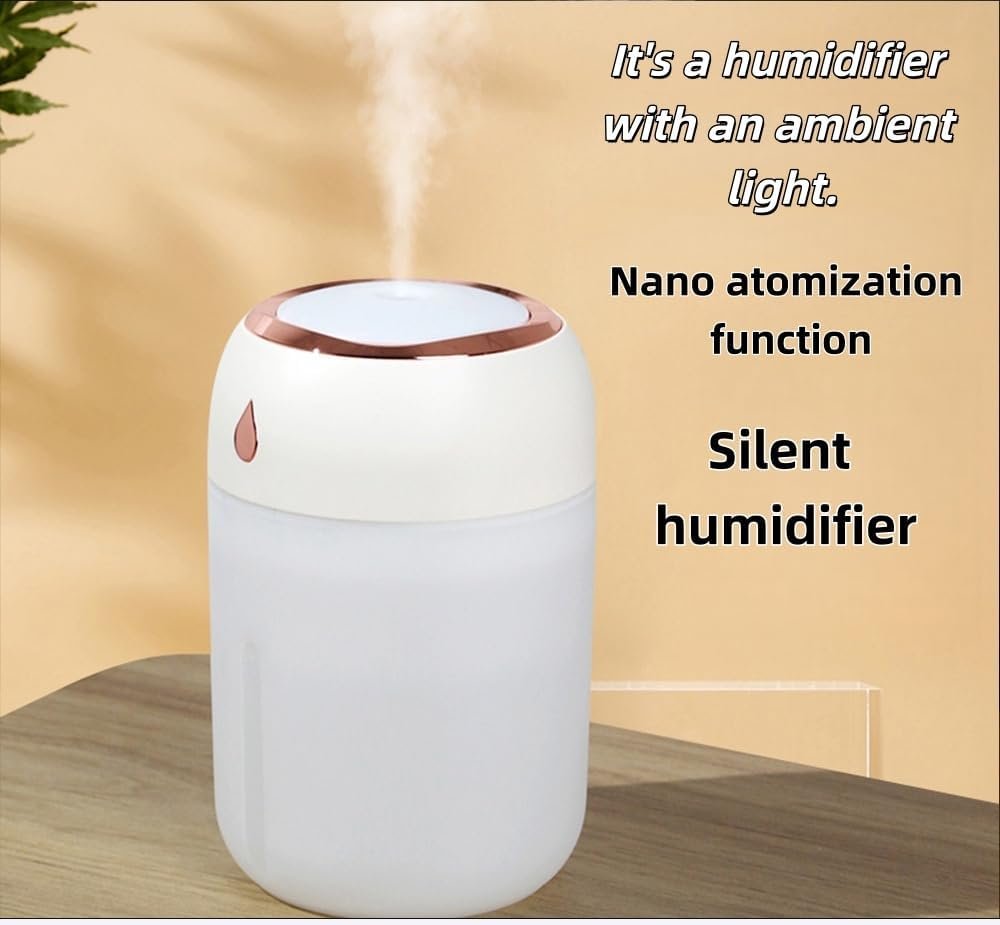 Portable Mini Humidifier for Bedroom, Office, Car, USB Personal Humidifier with LED Lights, 330ML Capacity, Auto Shut-Off, Aromatherapy Diffuser
