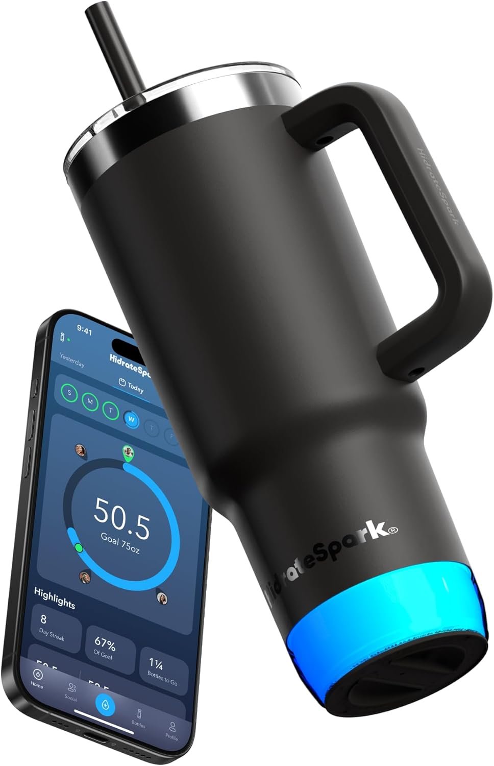Hidrate Spark PRO 2 30oz Tumbler – Smart Hydration Tumbler with Clinically Accurate Water Tracking & Extended Battery Life – Syncs with Apple Health, Fitbit, Smart Rings & Smart Watches – Black