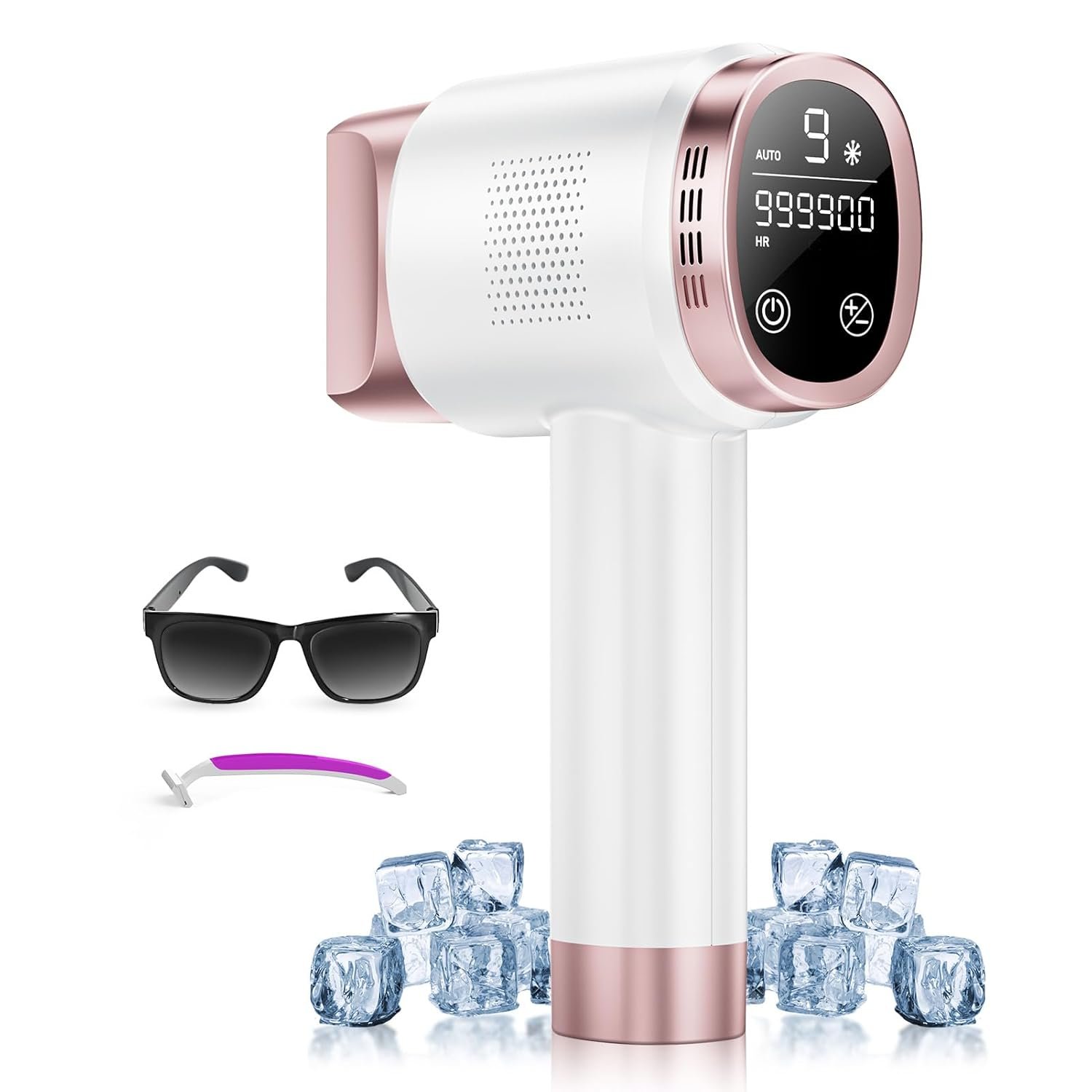 IPL Laser Hair Removal for Women and Men, Hair Removal with Ice-Cooling for Nearly Painless and Long-Lasting Result At-Home Permanent Hair Removal Device 999900 Flashes for Whole Body Use