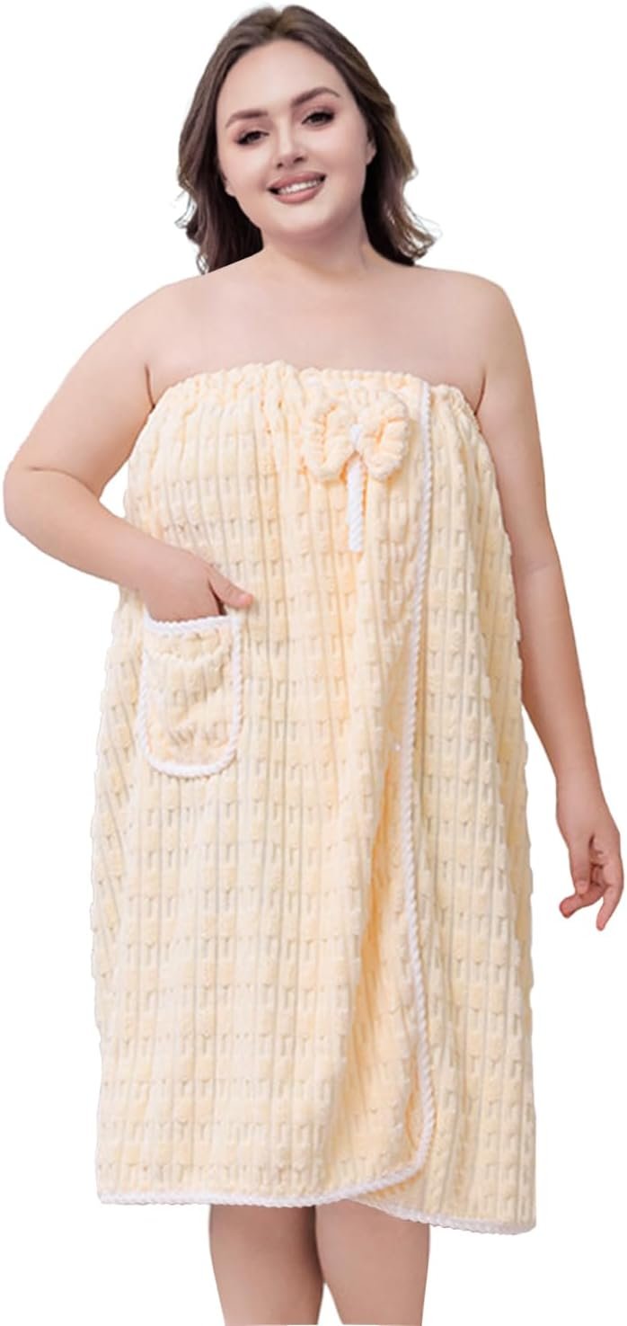 GREUS Women’s Plus Size Bath Towel Dress Quick Dry Absorbent Bamboo Fiber Bathrobe Wearable Shower Skirt Spa Wrap Robe