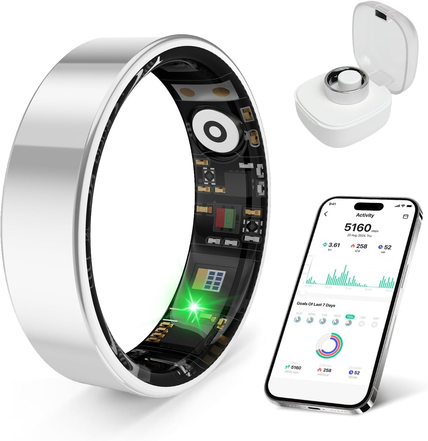 Smart Health Ring, Featuring Stress and Sleep Monitoring Functions, Compatible with iOS and Android,Waterproof Fitness Tracker for Women & Men, No Subscription Fee. (Silver, 11)