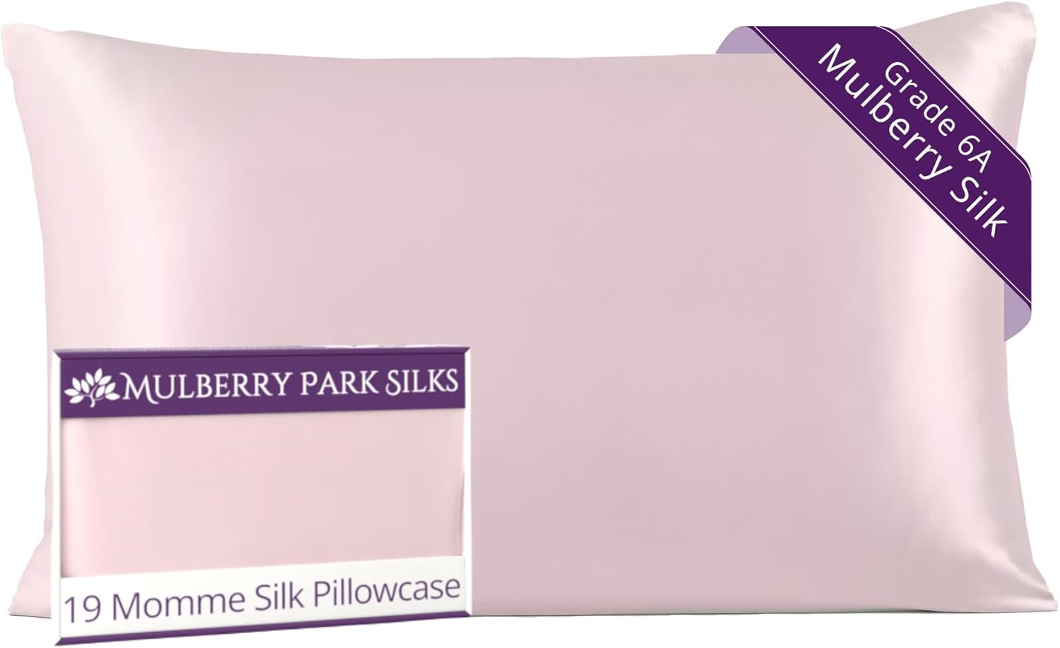 Mulberry Park 100% Silk Pillowcase – 19 Momme, Grade 6A Mulberry Silk – Deep Envelope Closure – Pink/Standard (20” x 26”)