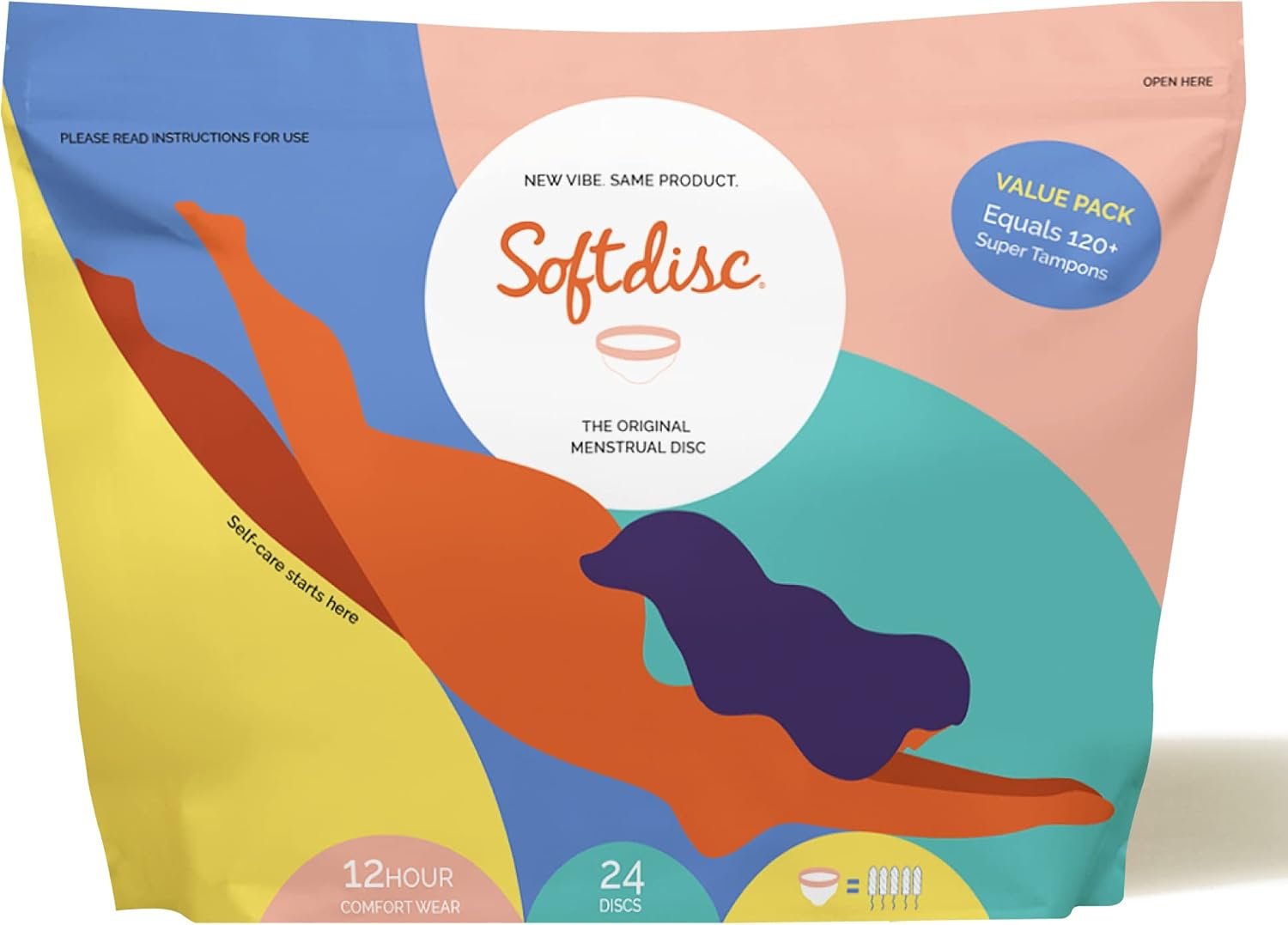Softdisc Menstrual Discs – Disposable Period Discs for Heavy or Light Periods | 12-Hour Leak Protection | Tampon, Pad, and Cup Alternative | Capacity of 5 Super Tampons | 24 ct.