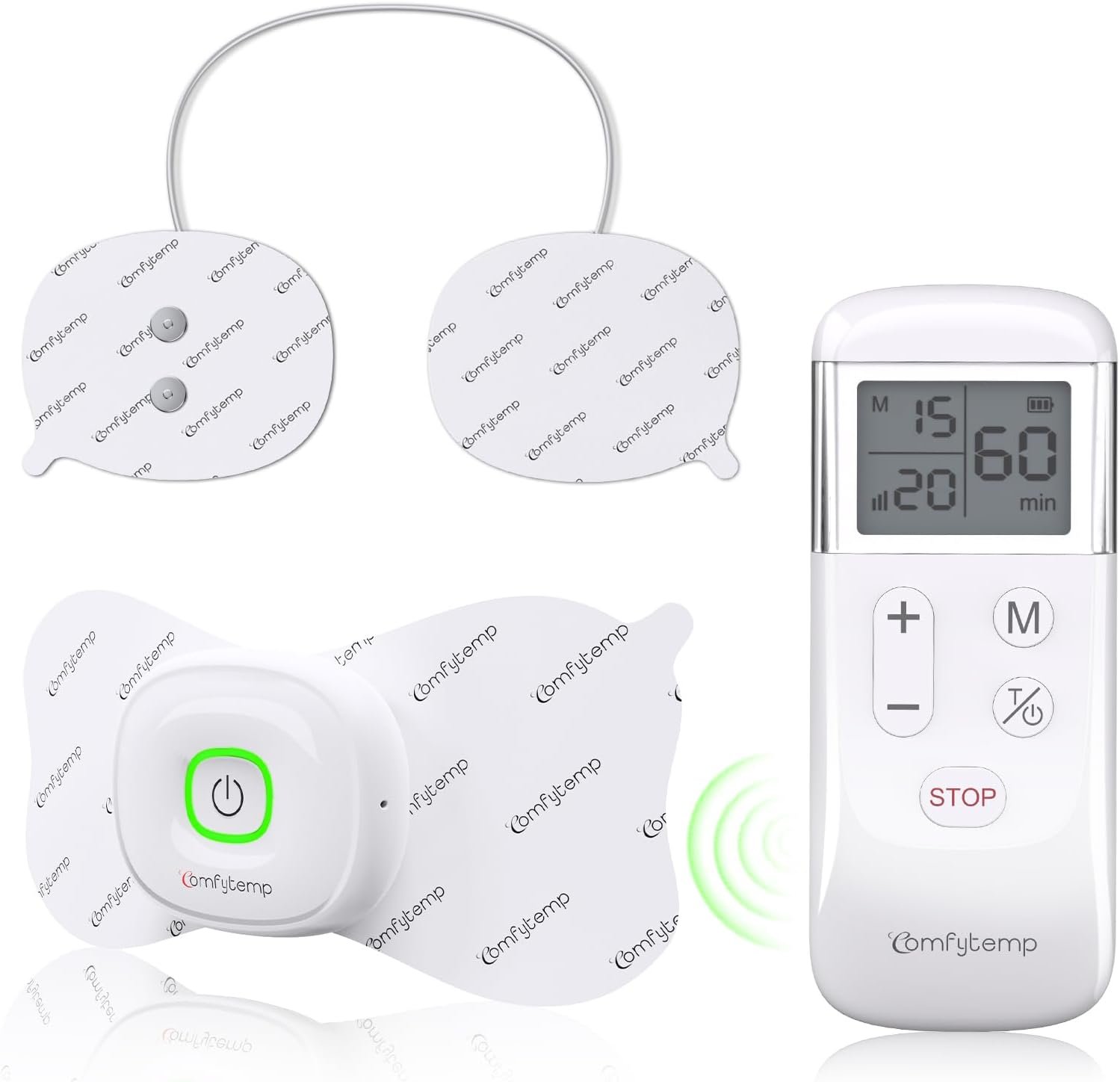 Comfytemp Wireless TENS Unit Muscle Stimulator, FSA HSA Eligible Rechargeable Tens Unit for Pain Relief with Remote Control, Portable Pulse Muscle Stimulator for Back Shoulder Sciatica, 15 Modes