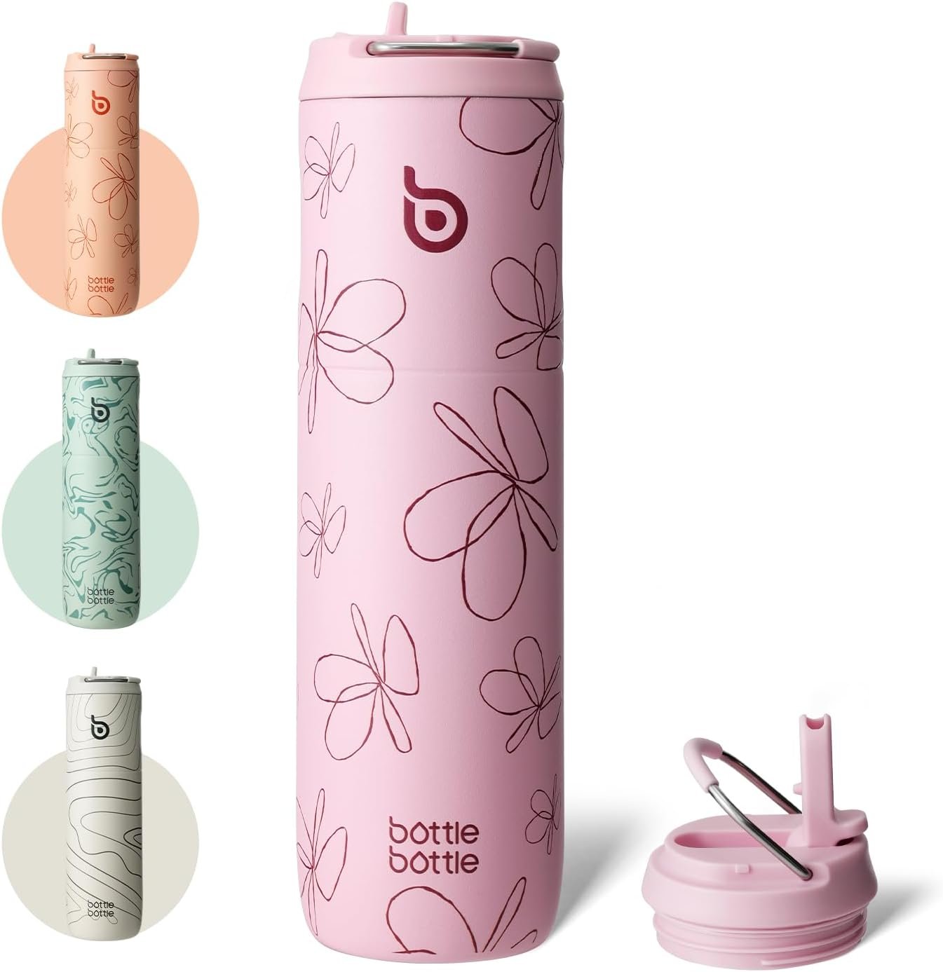 BOTTLE BOTTLE Insulated Water Bottle 24oz with Straw Lid and Handle for Sports Travel Gym Stainless Steel Water Bottles Double-Wall Vacuum Metal Leak Proof BPA-Free
