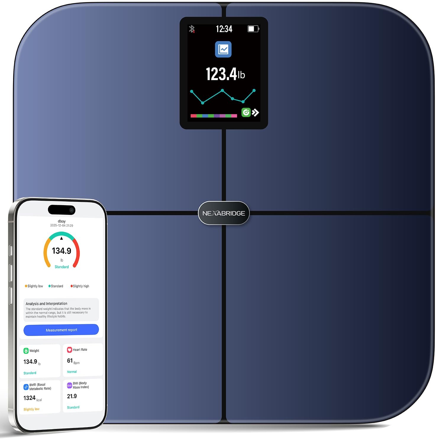 Smart Scale for Body Weight, BMI, Body Fat, Muscle Mass, 3.4″ TFT Color Display Digital Bathroom Scale, 25 Body Composition Analysis, Sync App, Bluetooth, 400 lbs – Nexa 4