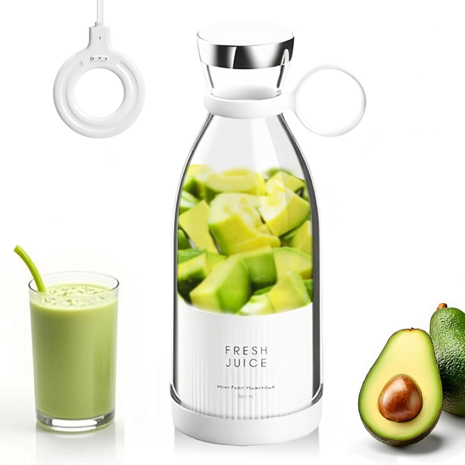 Portable Personal Mini Blender for Smoothies: 11.8 fl oz Small Juicer Cup for Protein Shakes with Wireless Charging – Great for Women Fitness & Dieters – Ideal for Gym Travel Office Use