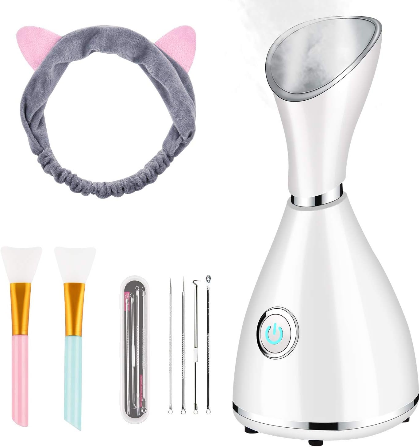 Facial Steamer for Facial Deep Cleaning, Moisturize, Unclog Pores, Face Spa, Nano Ionic Humidifier, Home Facial Warm Mist Face Steamer with Blackhead Removal Kit, Brush, Hair Band