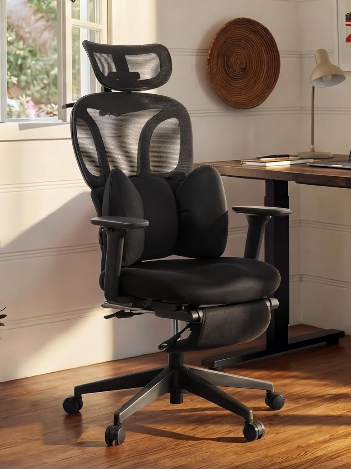 CabLady S1 Petite Ergonomic Home Desk Chair with Footrest and Headrest, High Back Fixed Lumbar Support with Detachable Pillow, Reclining Cute Office Chair for Women & Girls, 300 LBS Capacity