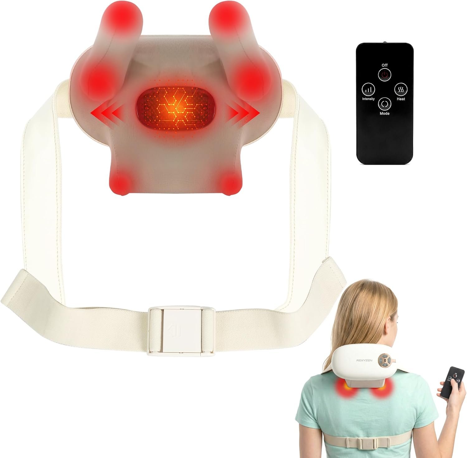 Shiatsu Back and Neck Massager, Cordless Neck Massager with Heat for Pain Relief Deep Tissue, 4D Kneading Massage Tools with Remote Control, Rechargeable Massager for Women& Men