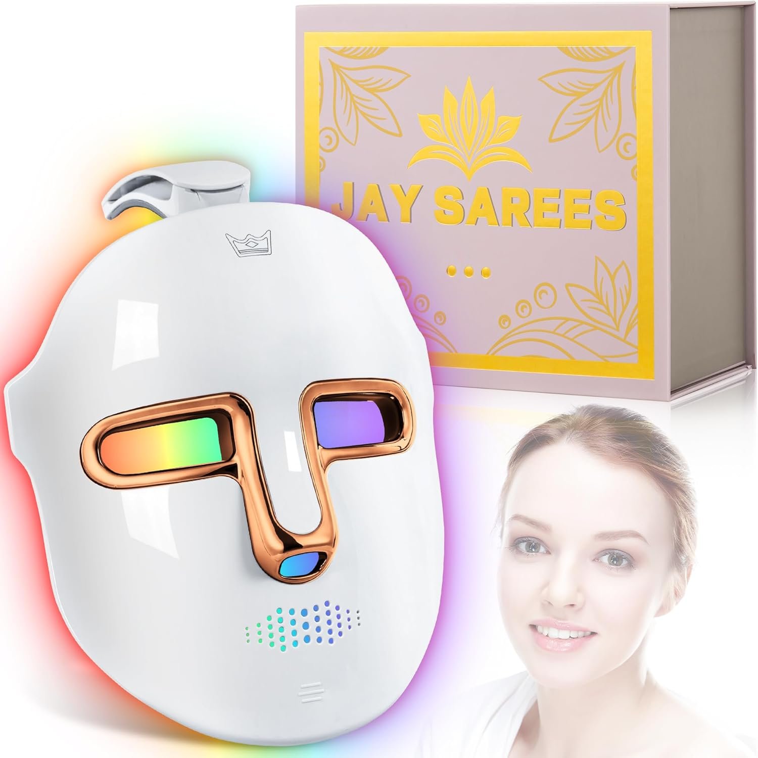 Red-Light-Therapy-for-Face, 7-1 Colors Led Face Mask Light Therapy, Facial Skin Care Mask (Gold)