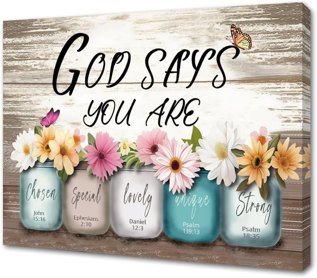 HONGYA Art Motivational Bible Verse Wall Decor: God Says You Are Wall Art Sayings, Framed Inspirational Canvas Christian Wall Art, Christian Gift Quotes Poster for Women Girls 12×16 Inch (BD-A-03)