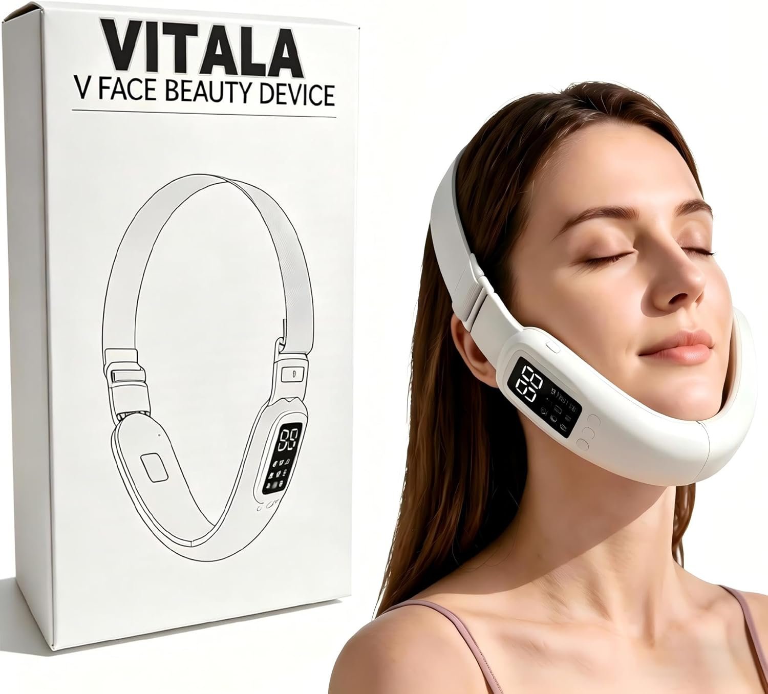 VITALA V Lift Device, Electric Double Chin Device and V-Face Machine with 8 Modes and 15 Gear Adjustable Lntensitie，Rechargeable、for Facial Care.