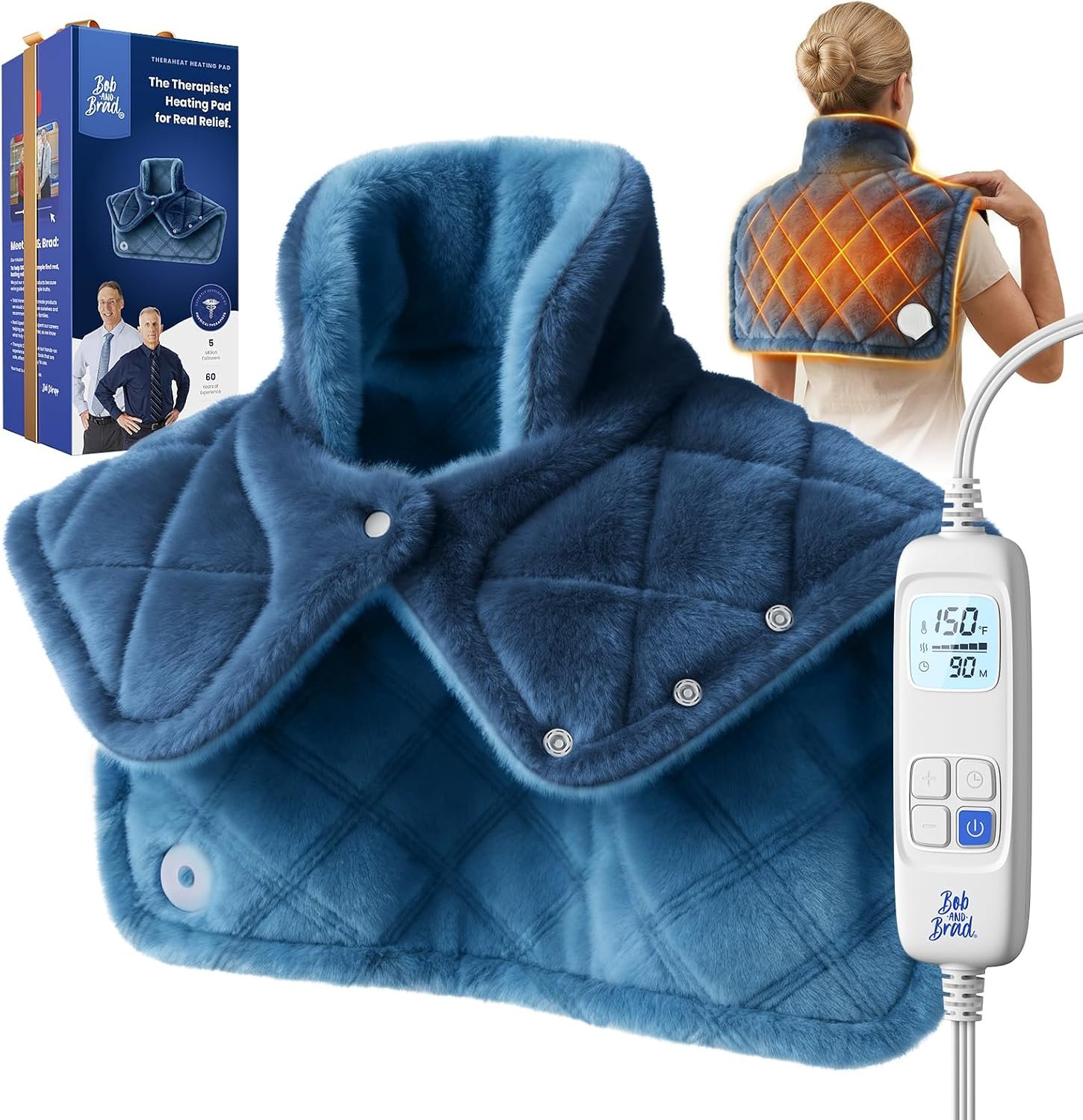 BOB AND BRAD Weighted Heating Pad for Neck and Shoulders,FSA Eligible/HSA Eligible, 2.2lb Neck Wrap with Far-Infrared Ceramic Beads, 20″ x 22″ Soft Heated Thermal Blanket, Gifts for Mom Women Dad