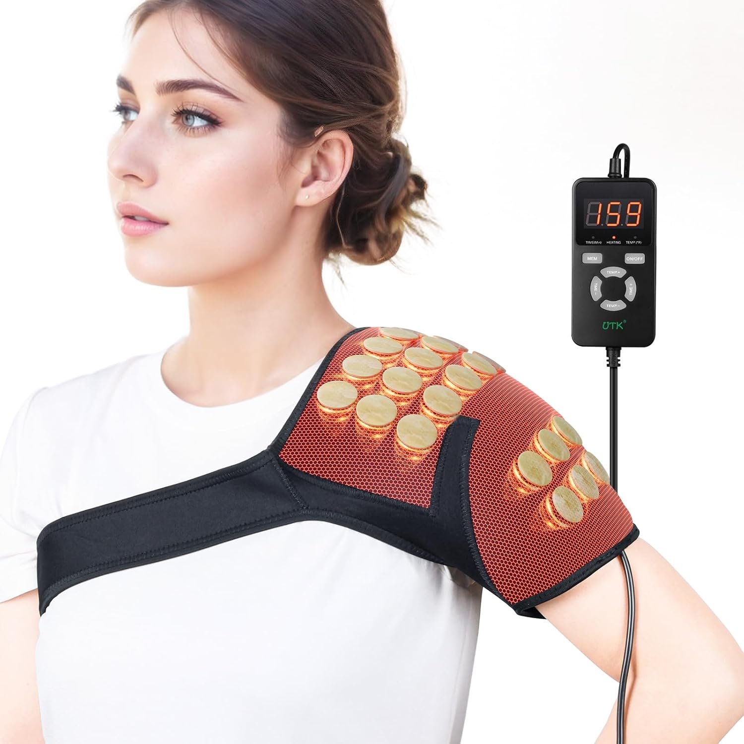 UTK Shoulder Heating Pad for Women, Far Infrared Heating Pads for Shoulder with Natural Jade & Smart Controller – Shoulder Portable Heating Pads for Rotator Cuff Pain