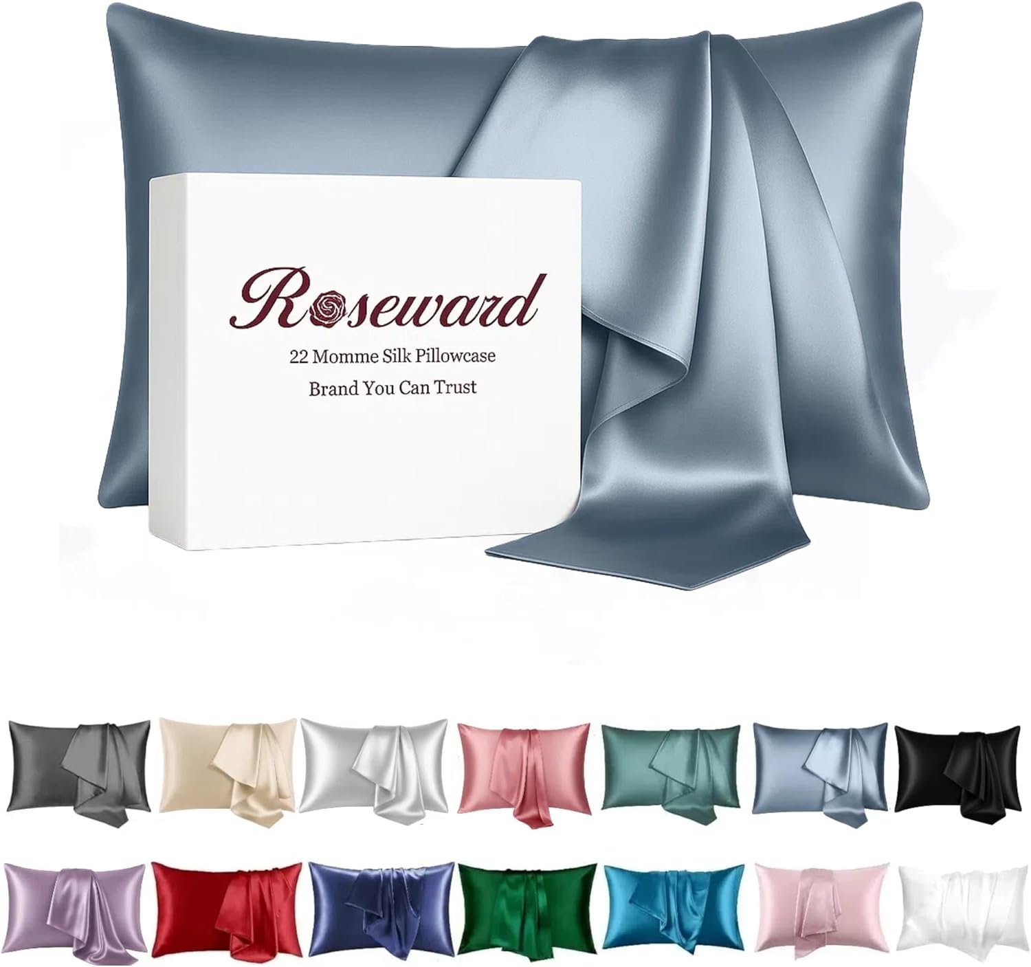 Premium Natural Mulberry Silk Pillowcase for Hair and Skin Made in USA, 22 Momme 6A Silk Pillow Cases Standard Size with Zipper, Ideal for Women’s Beauty Sleep, 1 Pc 20″x26″ (Standard, Blue Grey)
