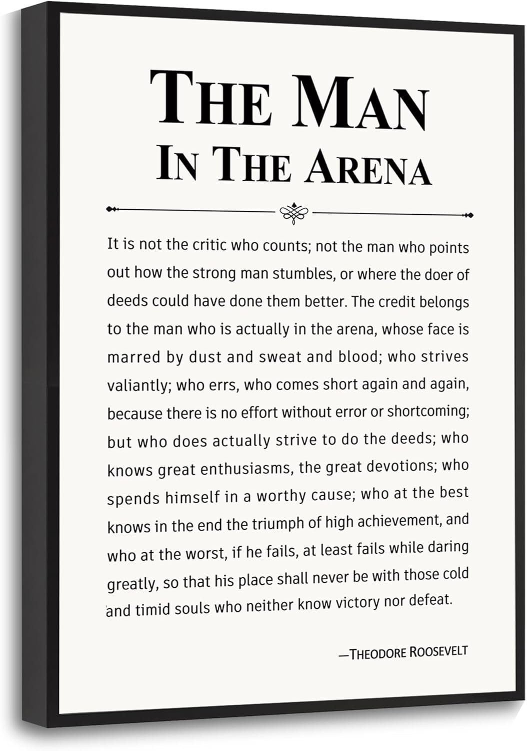 Howwii Inspirational Wall Art Office Decor The Man in the Arena Motivational Positive Quote Canvas Print Gift for Men&Women Framed Canvas Wall Decor 12”x16”