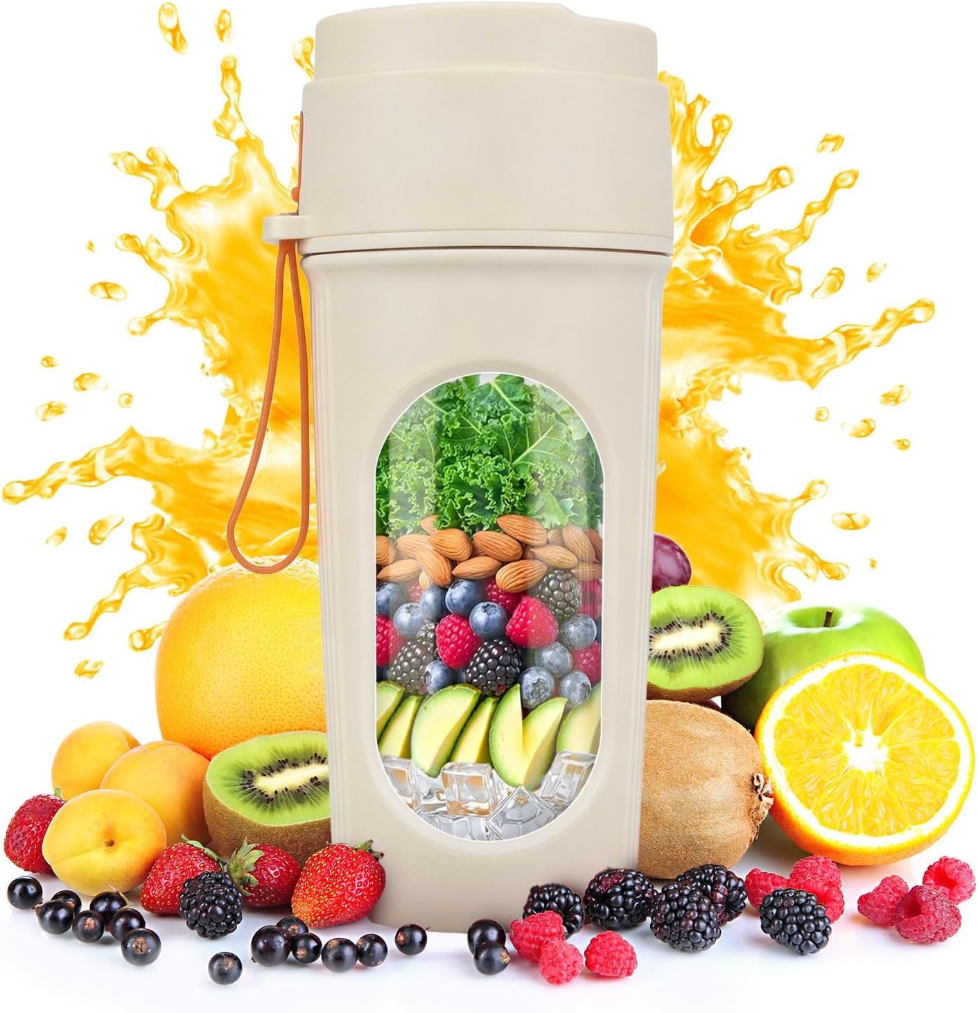 Portable Blender for Smoothies, BPA Free Mini Blender for Mixing Protein Powder, 15 Oz Dishwasher Safe Portable Bottle with 12-Blade, Rechargable Sport Bottle Compact and Easy to Clean